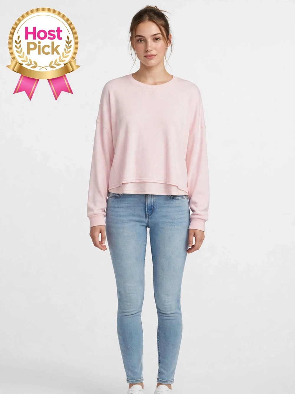 NWT GB Gianni Bini Blush Pink Oversized Cropped Crewneck Sweatshirt Cozy Lounge